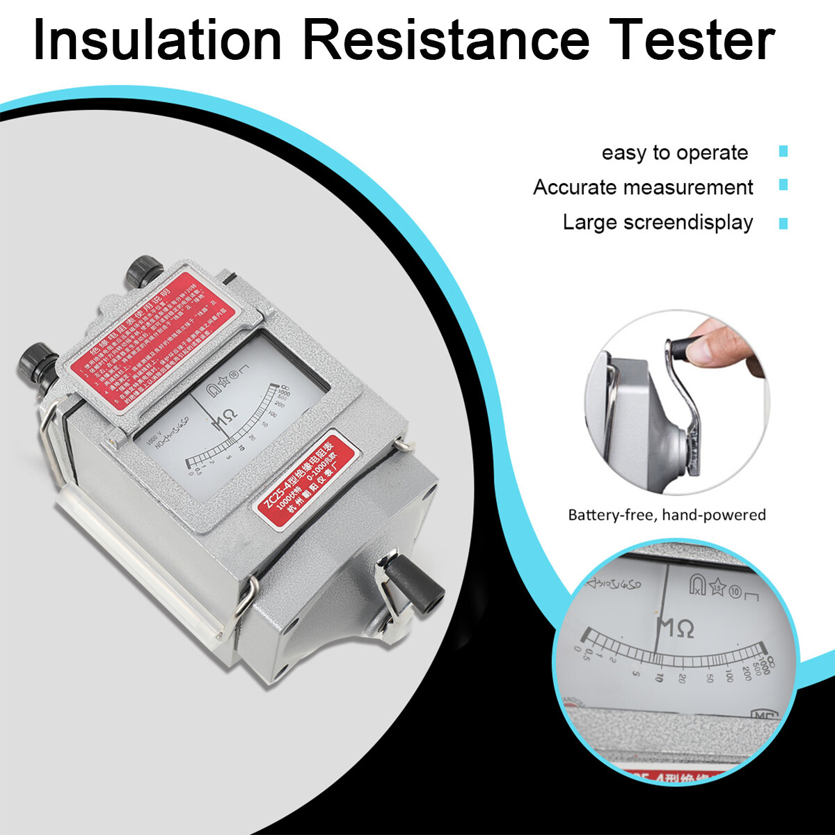 0-1000MΩ Insulation Resistance Tester 1000V Megger Meter Megohmmeter Hand-Crank