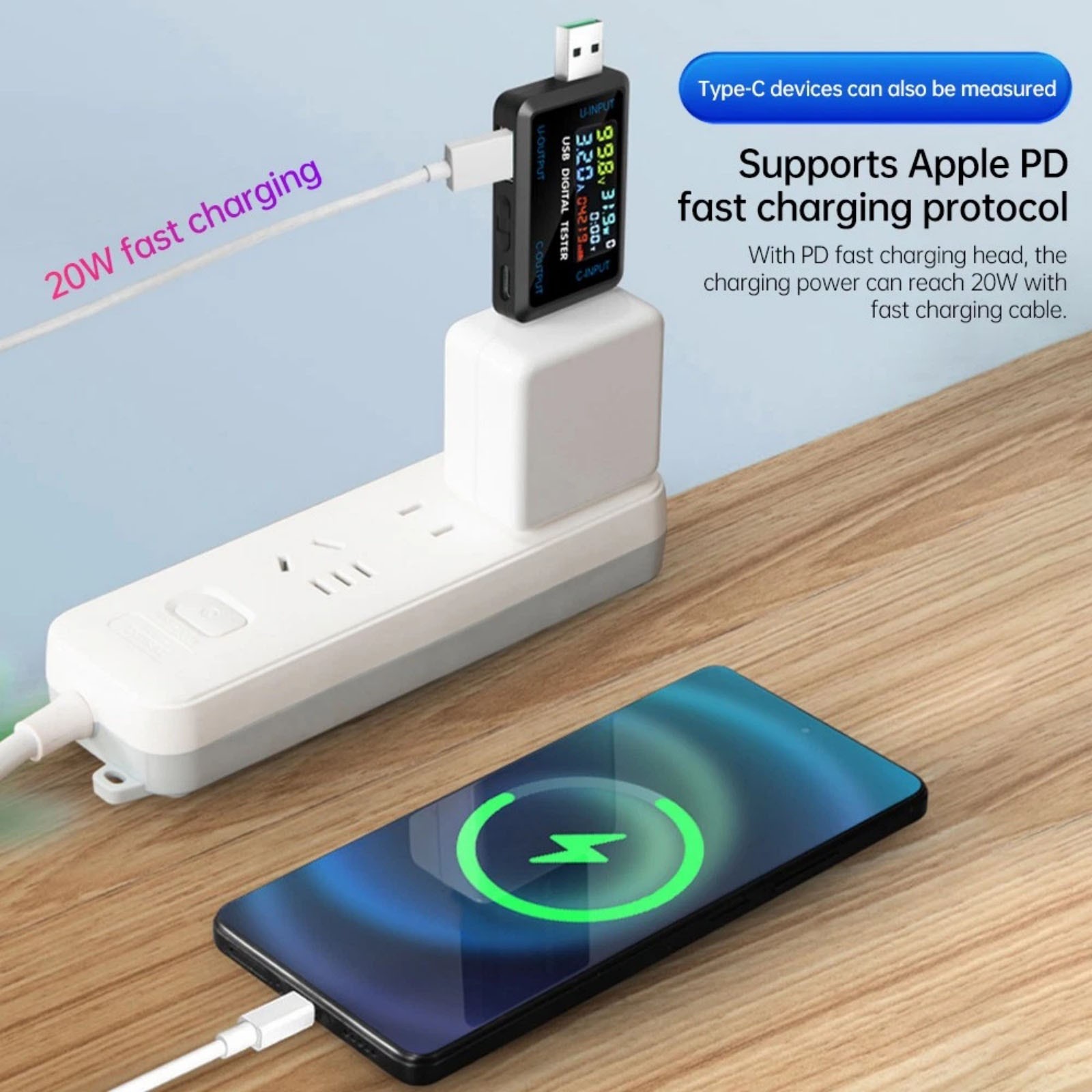 High Quality USB C Power Meter with LCD Display for Fast Charging Detection