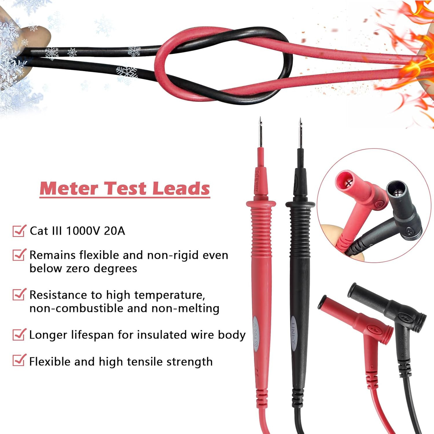 New Meter Test Leads Cat III 1000V 20A Replacement for Fluke Ideal Simpson – Pre