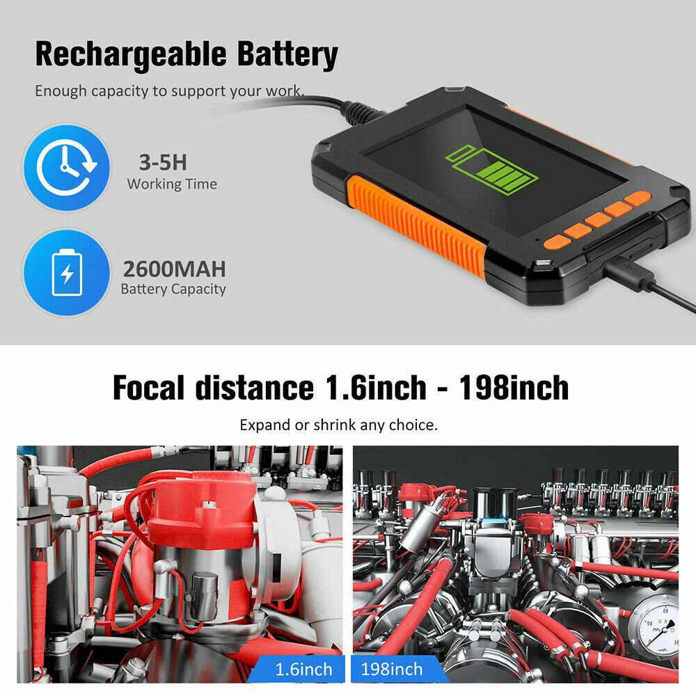 1080P HD Industrial Endoscope Borescope LCD 4.3inch 8mm Inspection Snake Camera