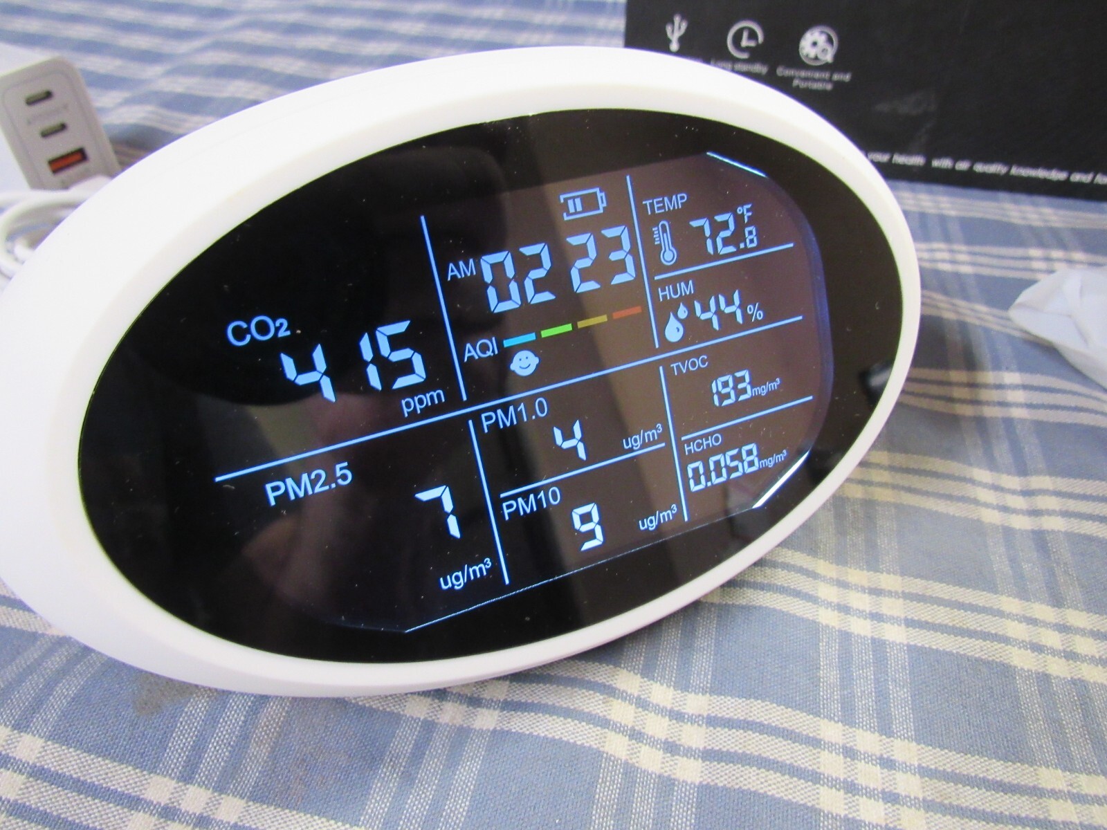 Rozoroo 12-in-1 Portable Air Quality Monitor CO2 PM1.0 HCHO (Open Box) FREE SHIP