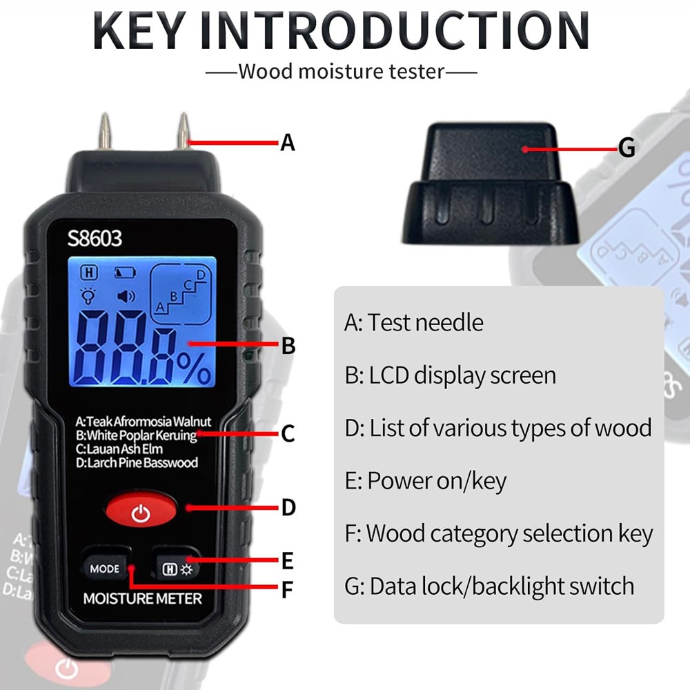 Handheld Digital Wood Moisture Meter LCD Tester for Firewood Paper Cardboard
