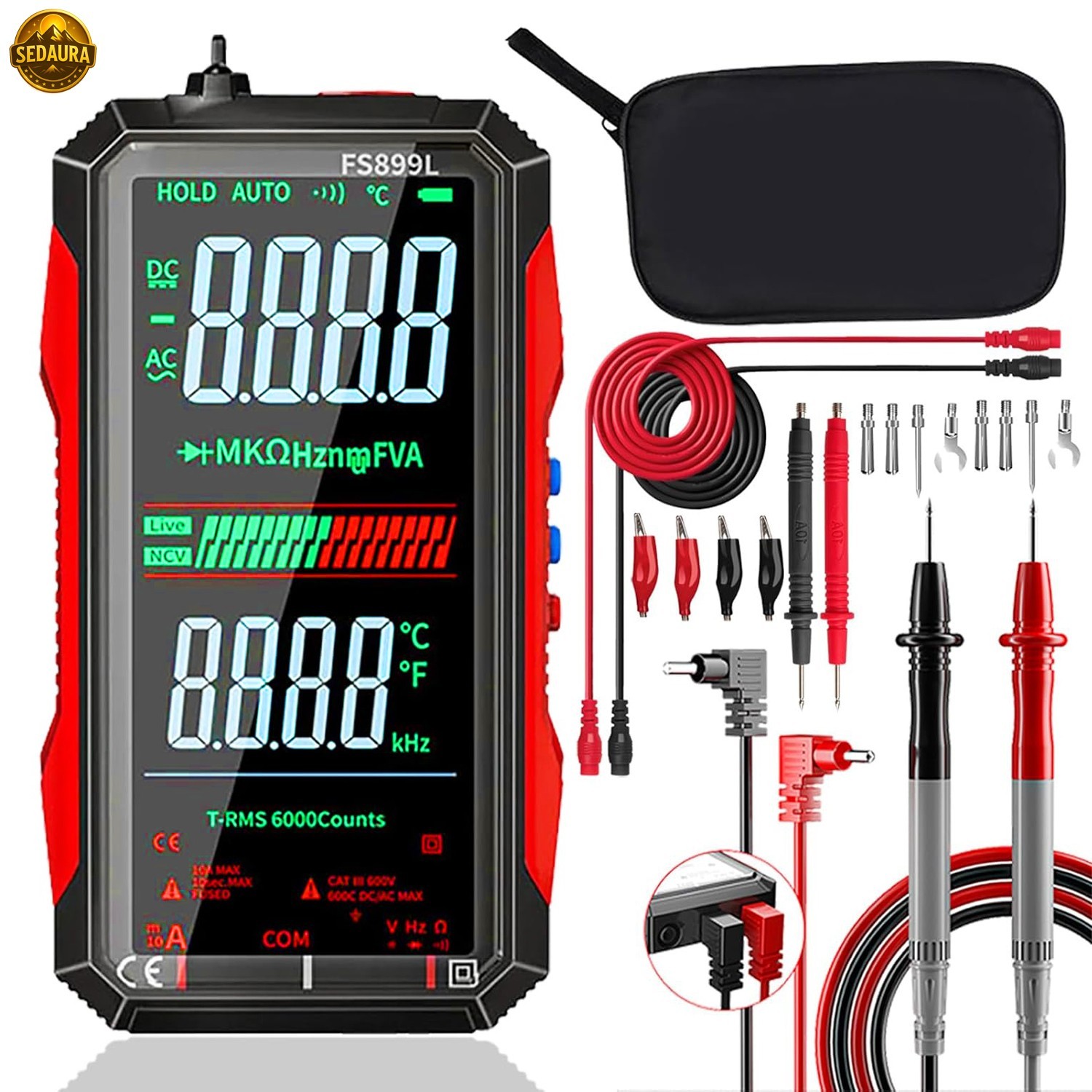Digital Multimeter True RMS Auto Ranging, AC DC Voltage Tester NCV 6000 Counts