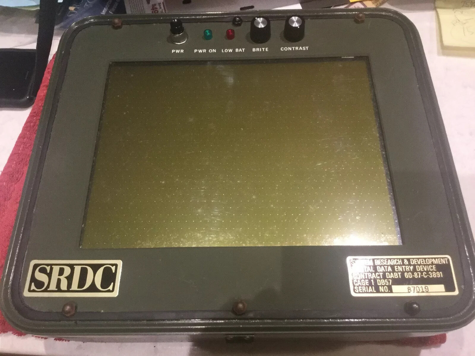SRDC Military Digital Data Entry Device Contract DABT 60-87-C3891 Touchscreen