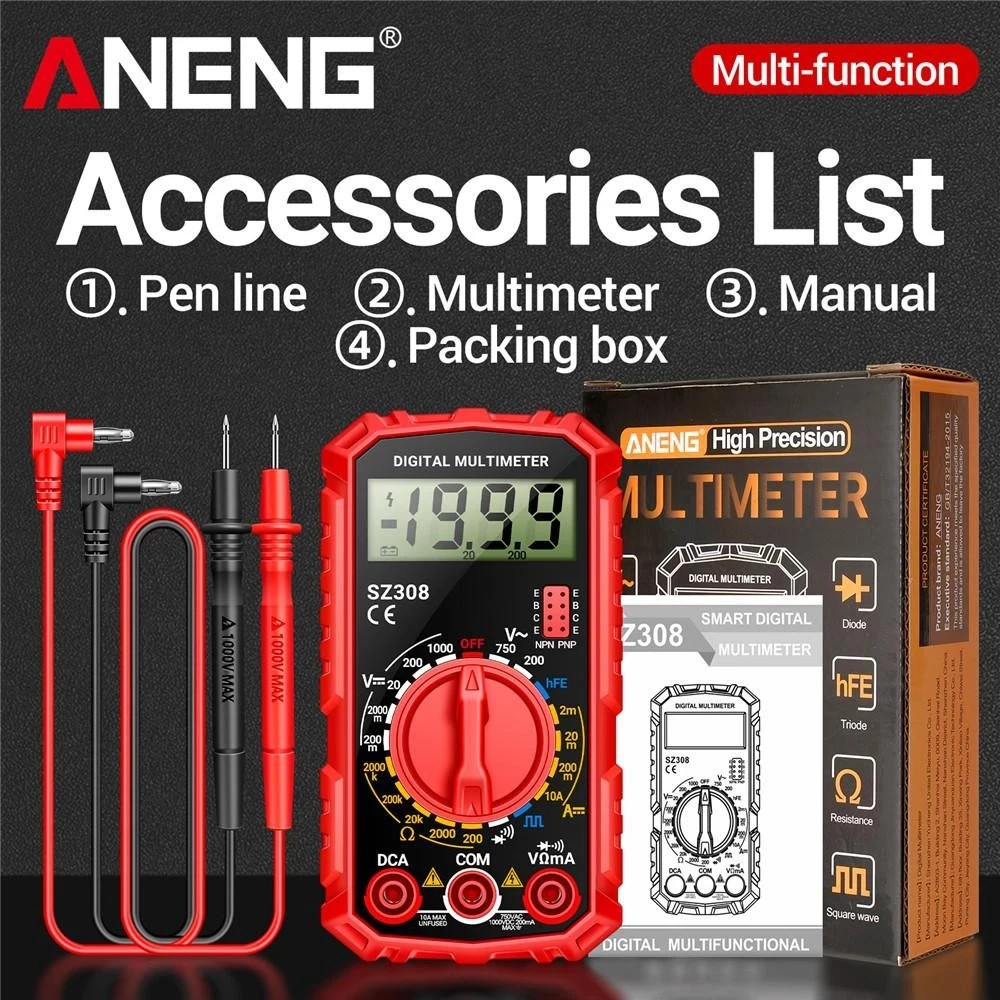 LCD Digital Multimeter Voltmeter Ammeter Ohmmeter Volt AC DC Tester Leads Meter