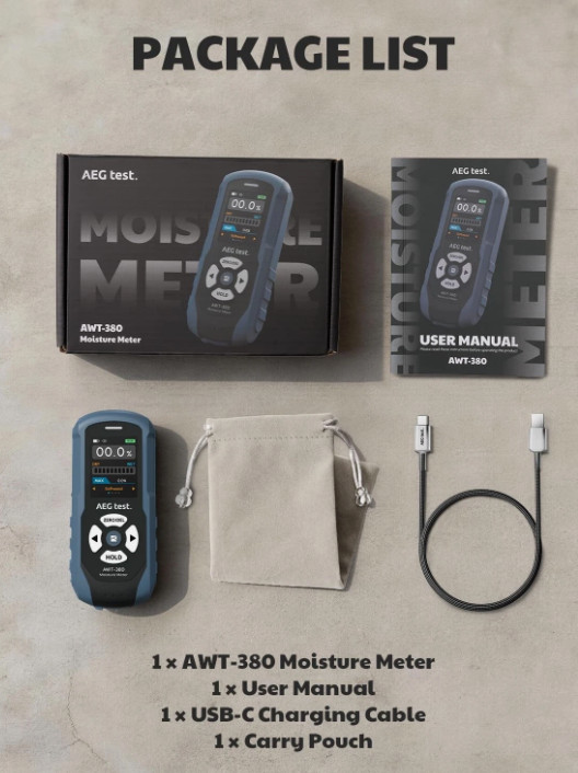 AWT-380 Rechargeable Pinless Moisture Meter for Wood, Drywall & Masonry, Wood…