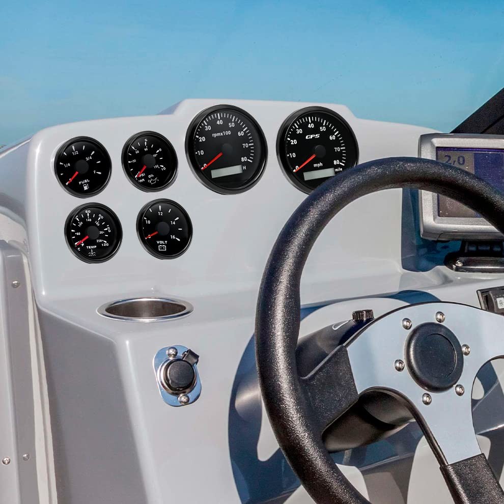 6 Gauge Marine Boat Set GPS Speedometer Tachometer Fuel Volt Oil Water Temp