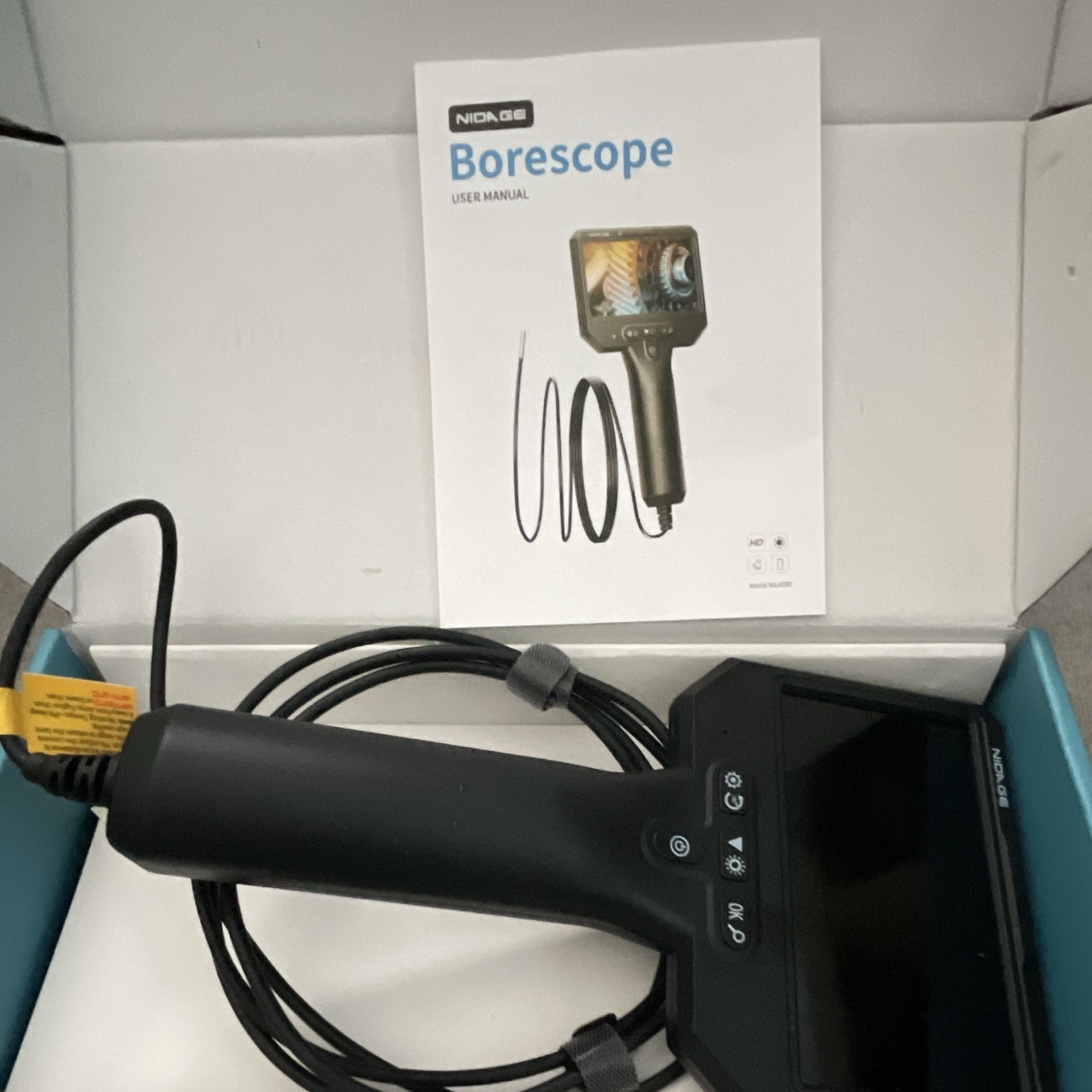 NIDAGE Semi-Rigid Borescope 10ft 0.3in 720P 2x Zoom LCD LED Lights