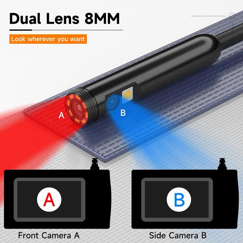 4.3 Inch Screen Dual Lens Inspection Endoscope Camera LED 32GB 16.5FT