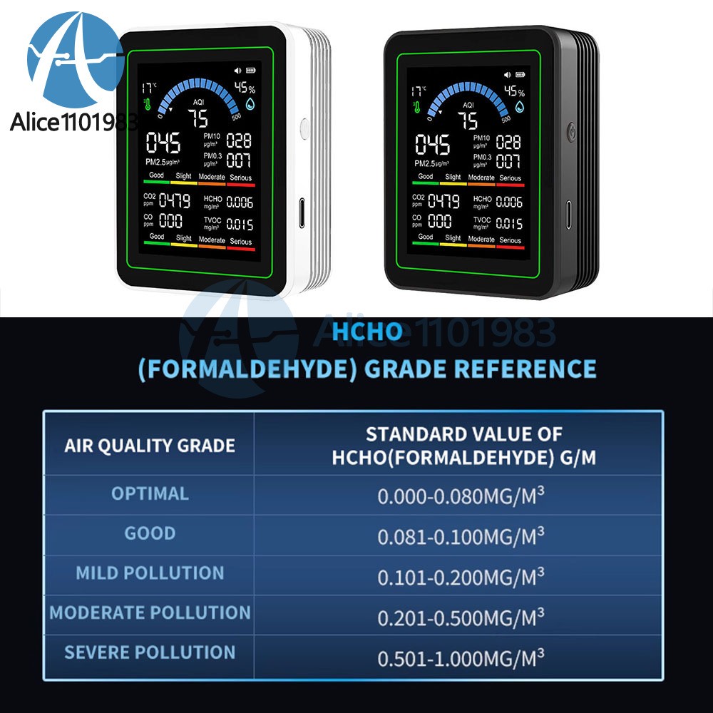 10-in-1 Air Quality Detector PM2.5 PM10 PM HCHO TVOC CO CO2 Formaldehyde Monitor