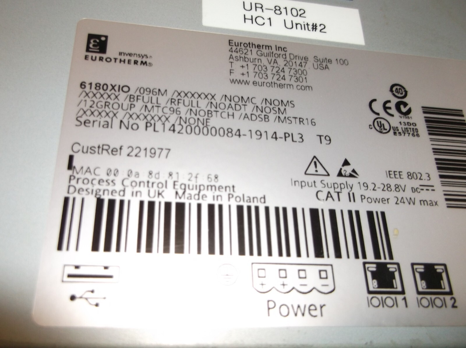 EUROTHERM 6180XIO GRAPHIC RECORDER TOUCHSCREEN (C6)