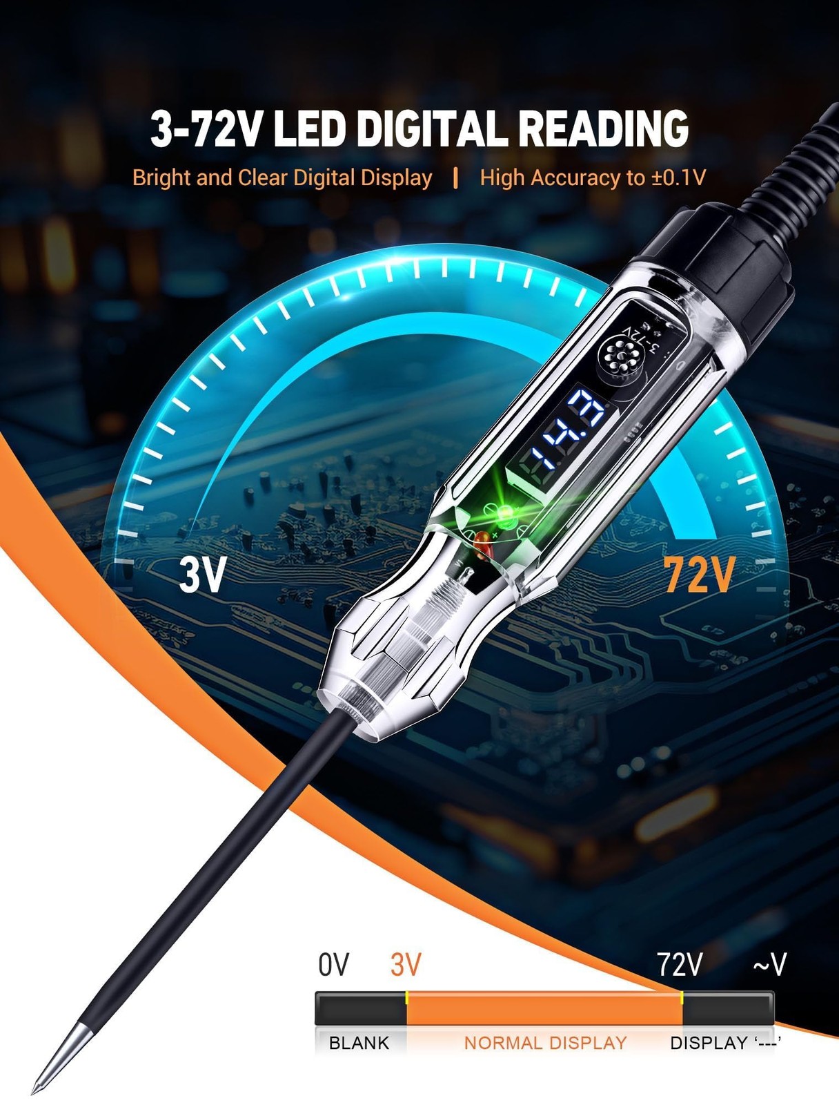 Automotive Buzzer Test Light 3-72V DC Digital LED Voltmeter Dual Color Polarity