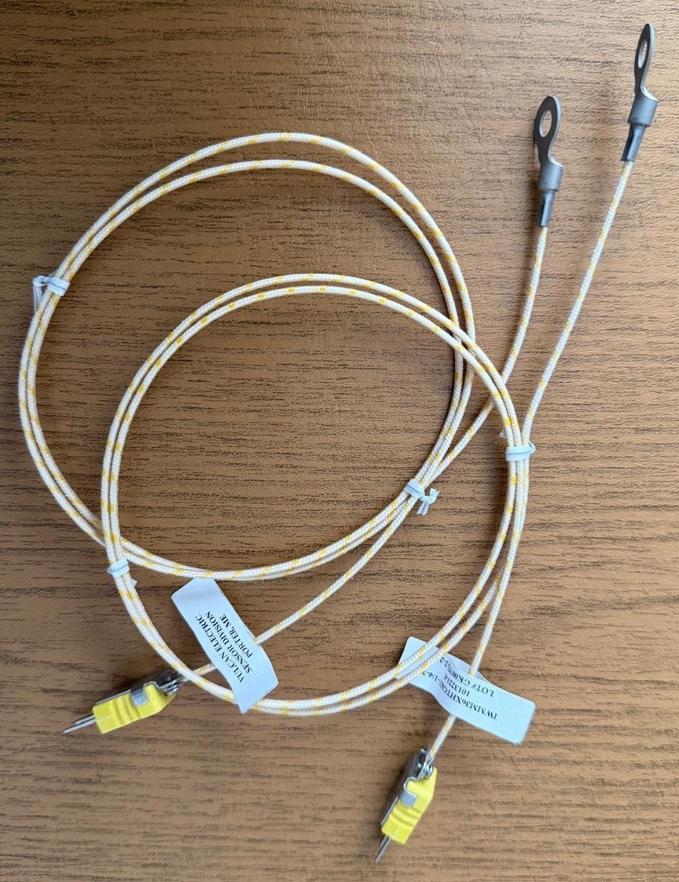 Type K Thermocouple 36in 1/4in Ring Lug High Temp Fiberglass w/ Cert LOT OF 10