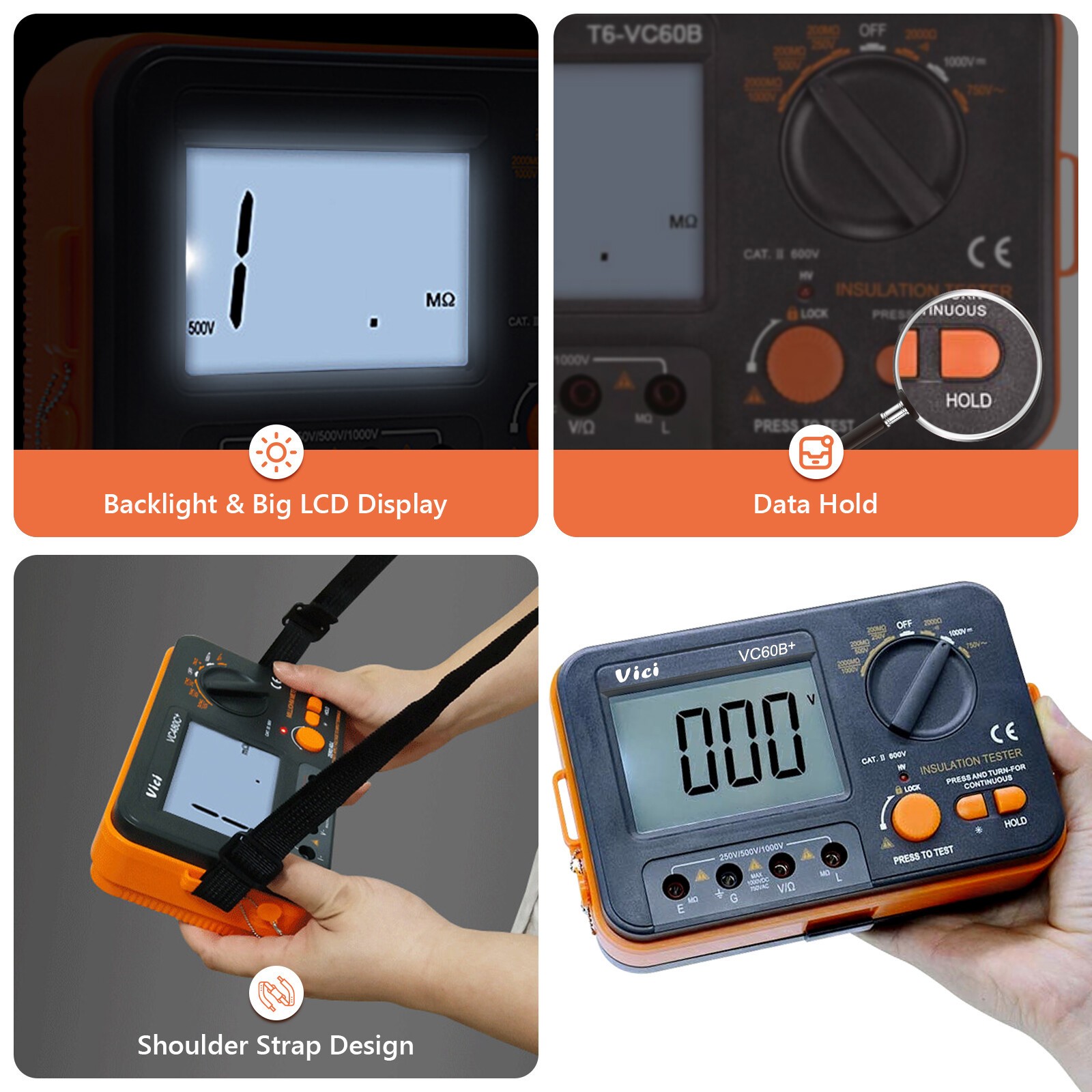 Digital Insulation Resistance Meter Tester Megger OHM 2000MΩ Megohmmeter 1000V
