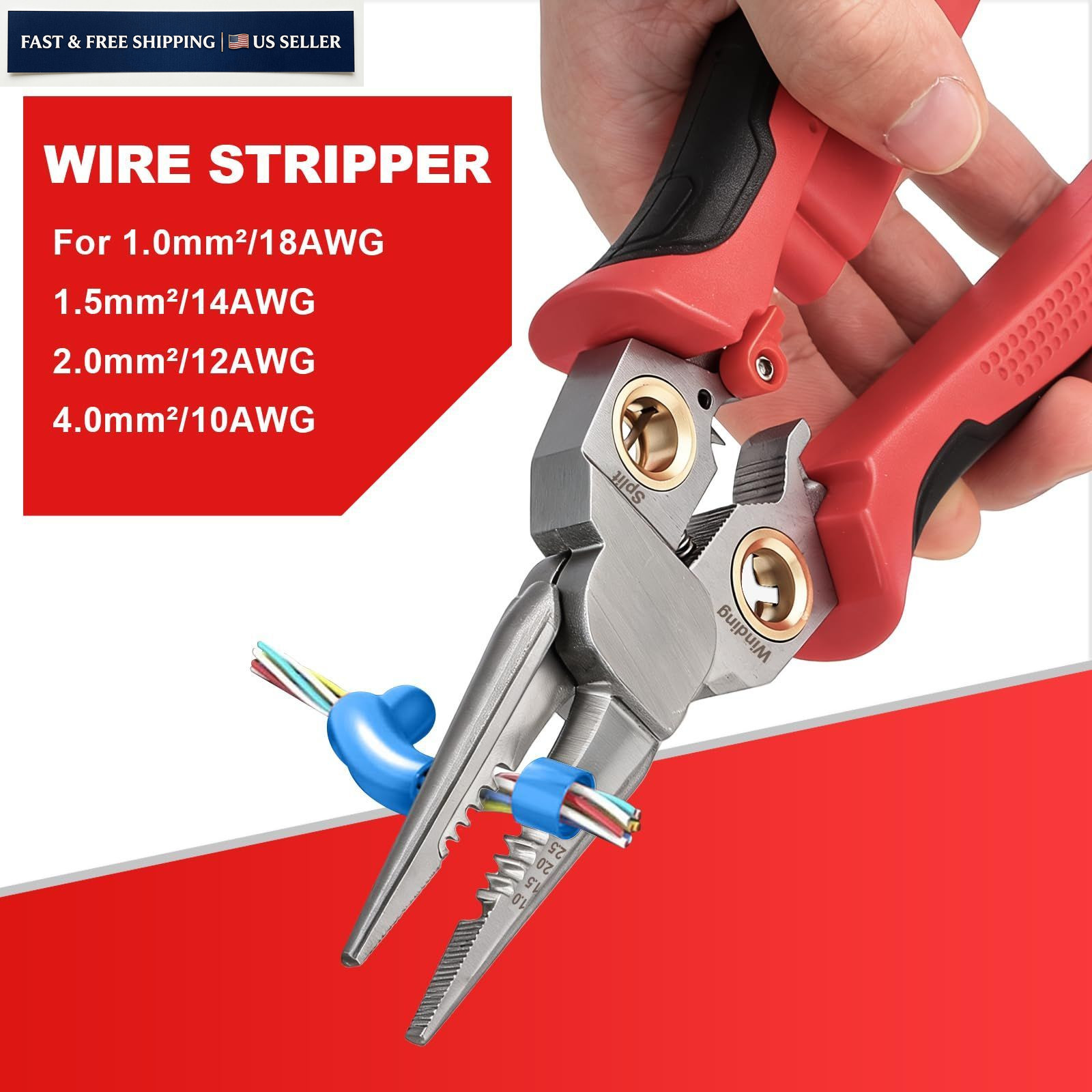 JEJIEFI Pro 8-in-1 Wire Stripping Pliers with Voltage Tester for Red