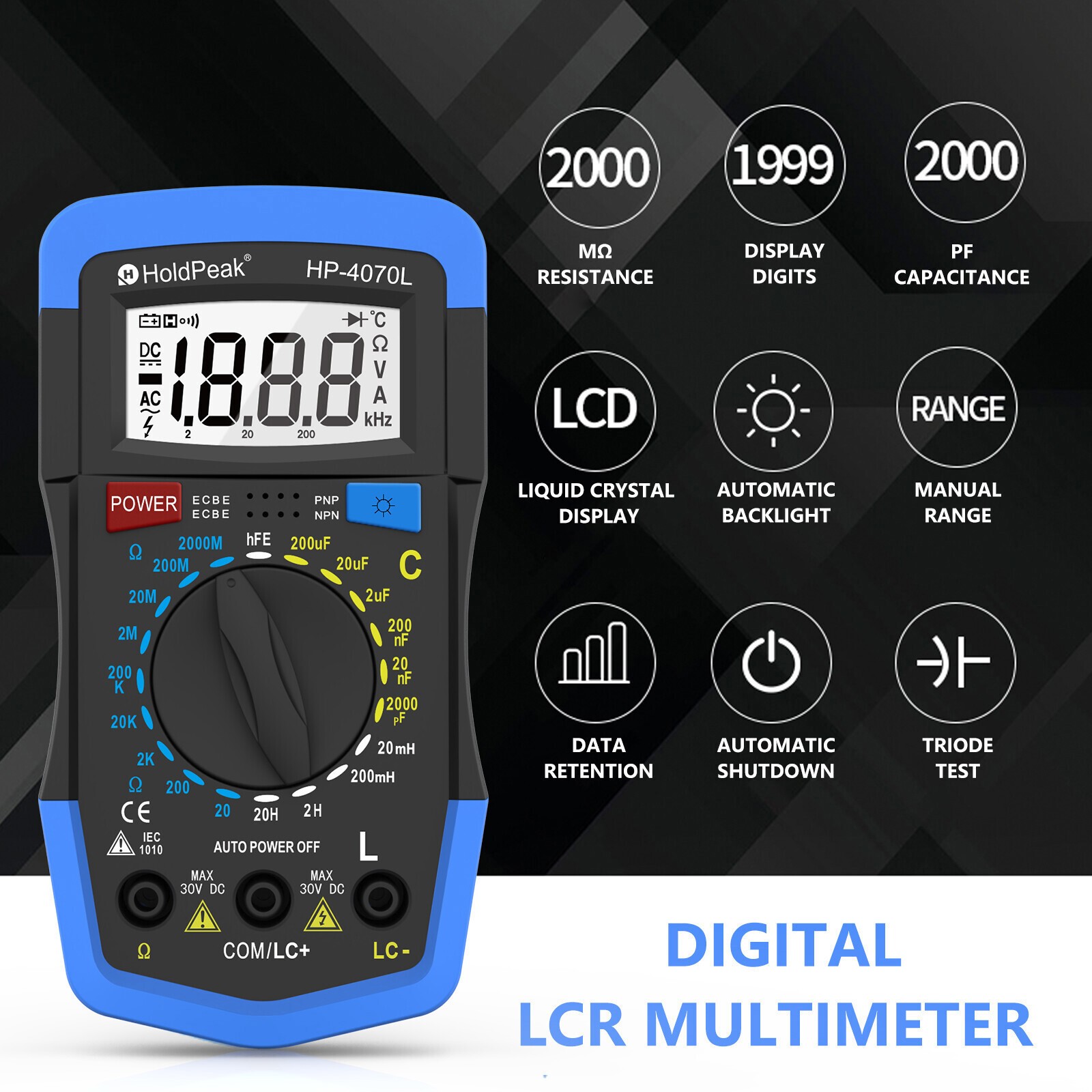 Digital Multimeter 2000pF~200uF Capacitance Inductance hFE Tester Ohm Meter Tool