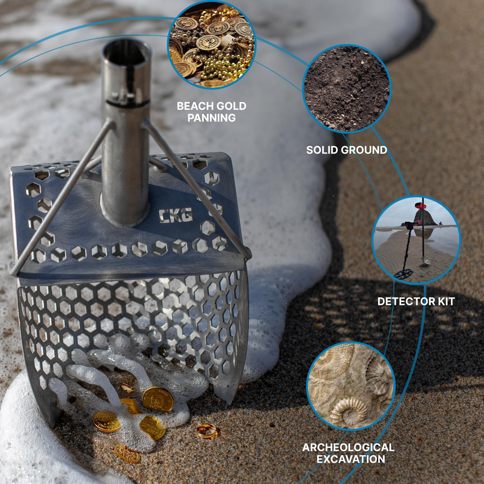 Heavy Duty Sand Scoop for Metal Detecting – Stainless Steel Sifter Shovel 9×6