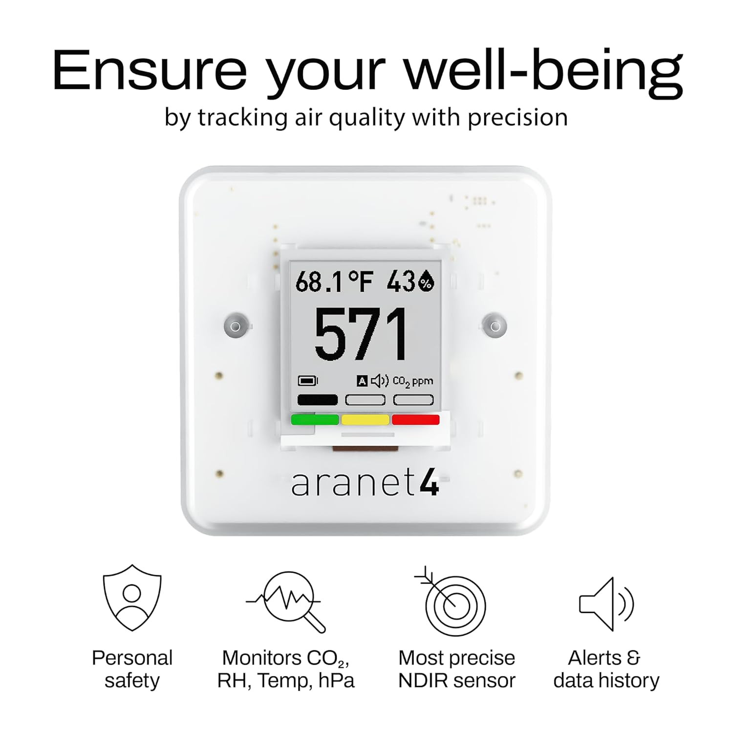 SAF Aranet4 Home: Wireless Indoor Air Quality Monitor for Office or White