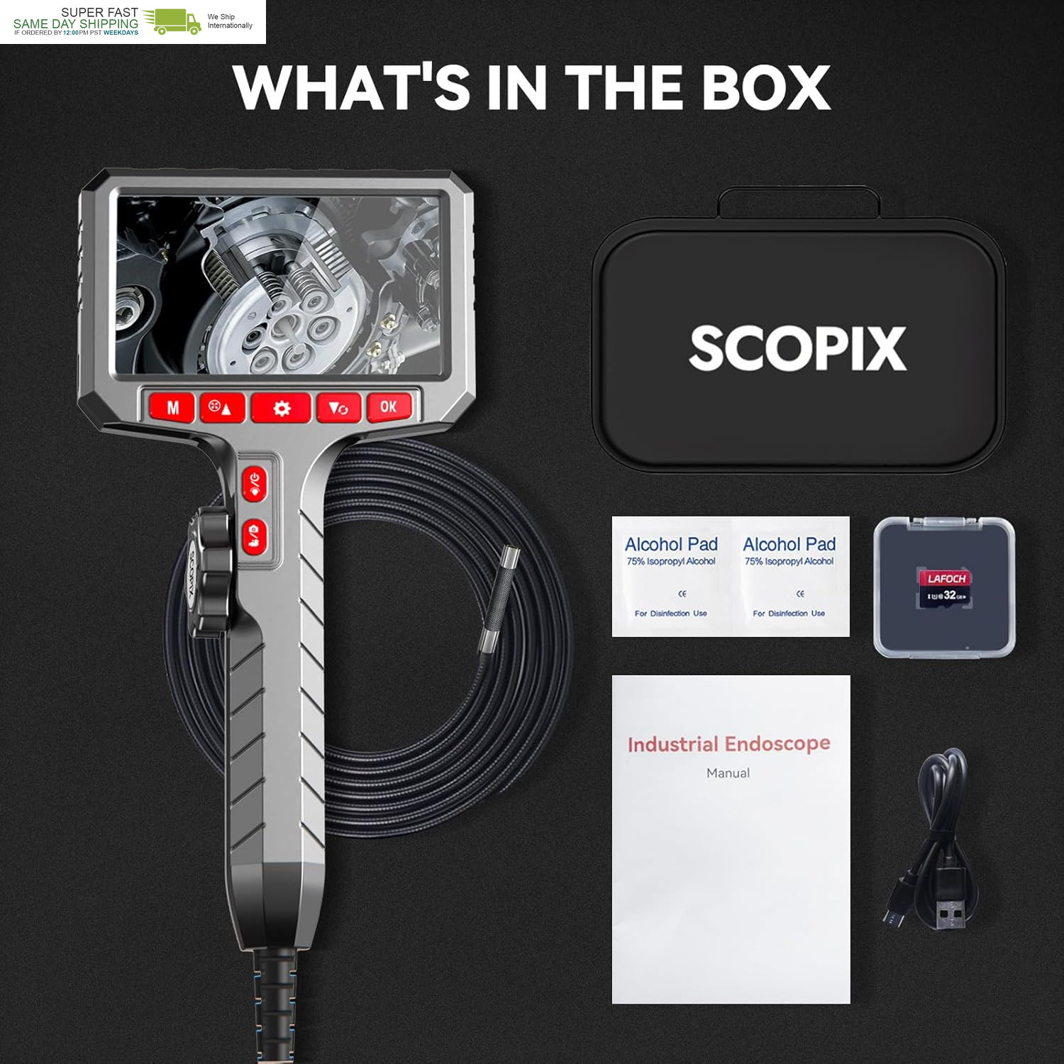 360° Flexible Eorescopes Camera with Light, Inspection Endoscope, 0.24-Inch Prob