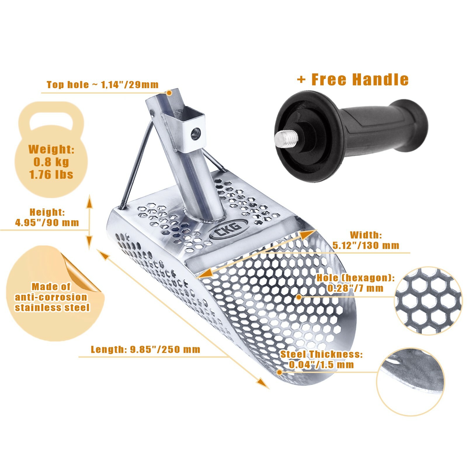 CKG Sand Scoop Metal Detecting Shovel Beach Water Detector Sifting Tool Handle