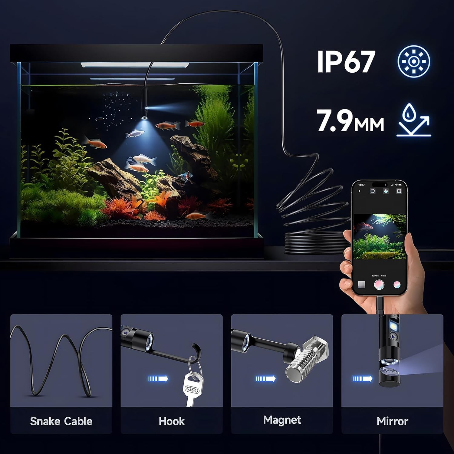 2M Dual Lens Borescope 1080P IP67 Waterproof LED Cam Auto Pipe Engine Inspection