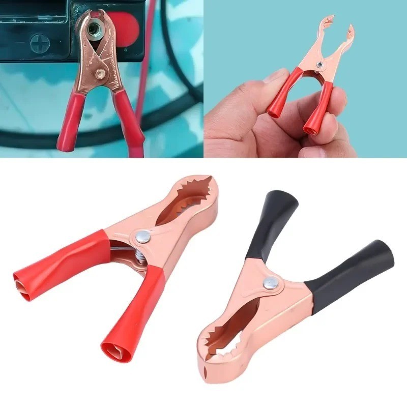2pcs 70mm 50A Red & Black Car Battery Test Lead Clip Crocodile Alligator Clamps
