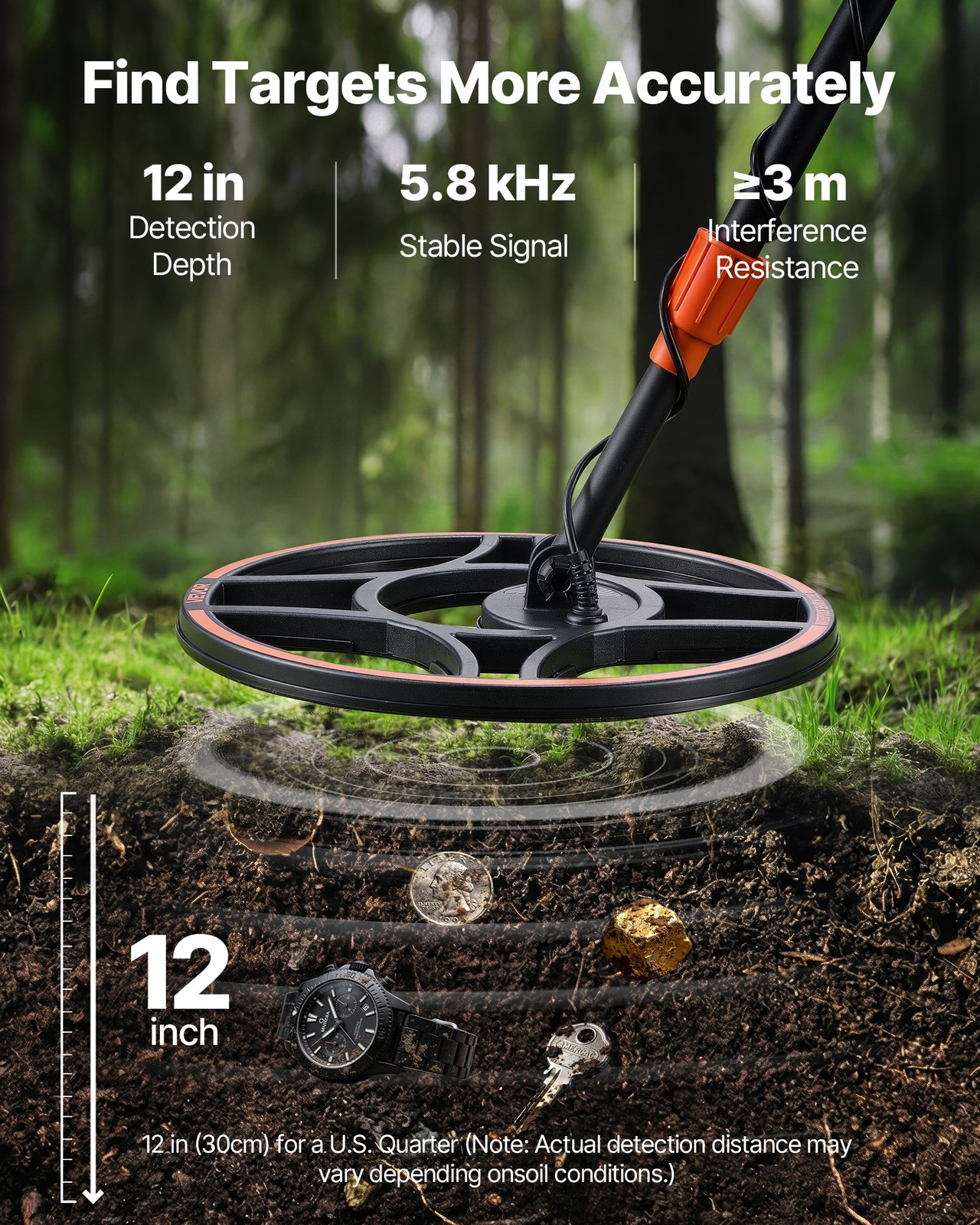 VEVOR Metal Detector for Adults 12″ Professional Gold Detector Waterproof Coil