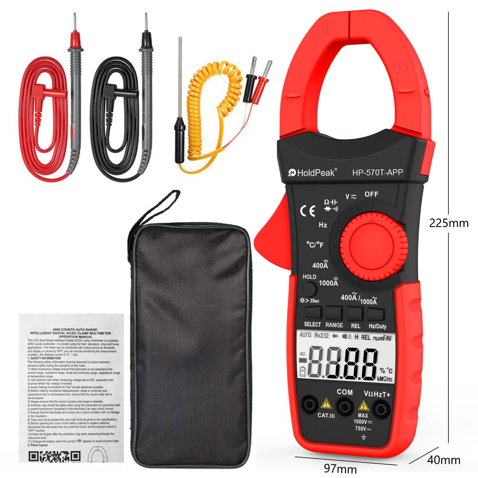 1000A AC/DC Current Amp Clamp Meter Auto Range Clamp on Ammeter Multimeter Temp