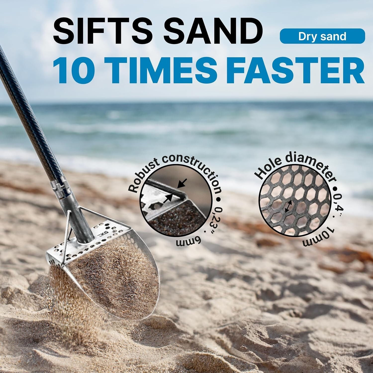 CKG Sand Scoop Handle Pole Metal Detecting Carbon Rod Detector Shovel Sifting
