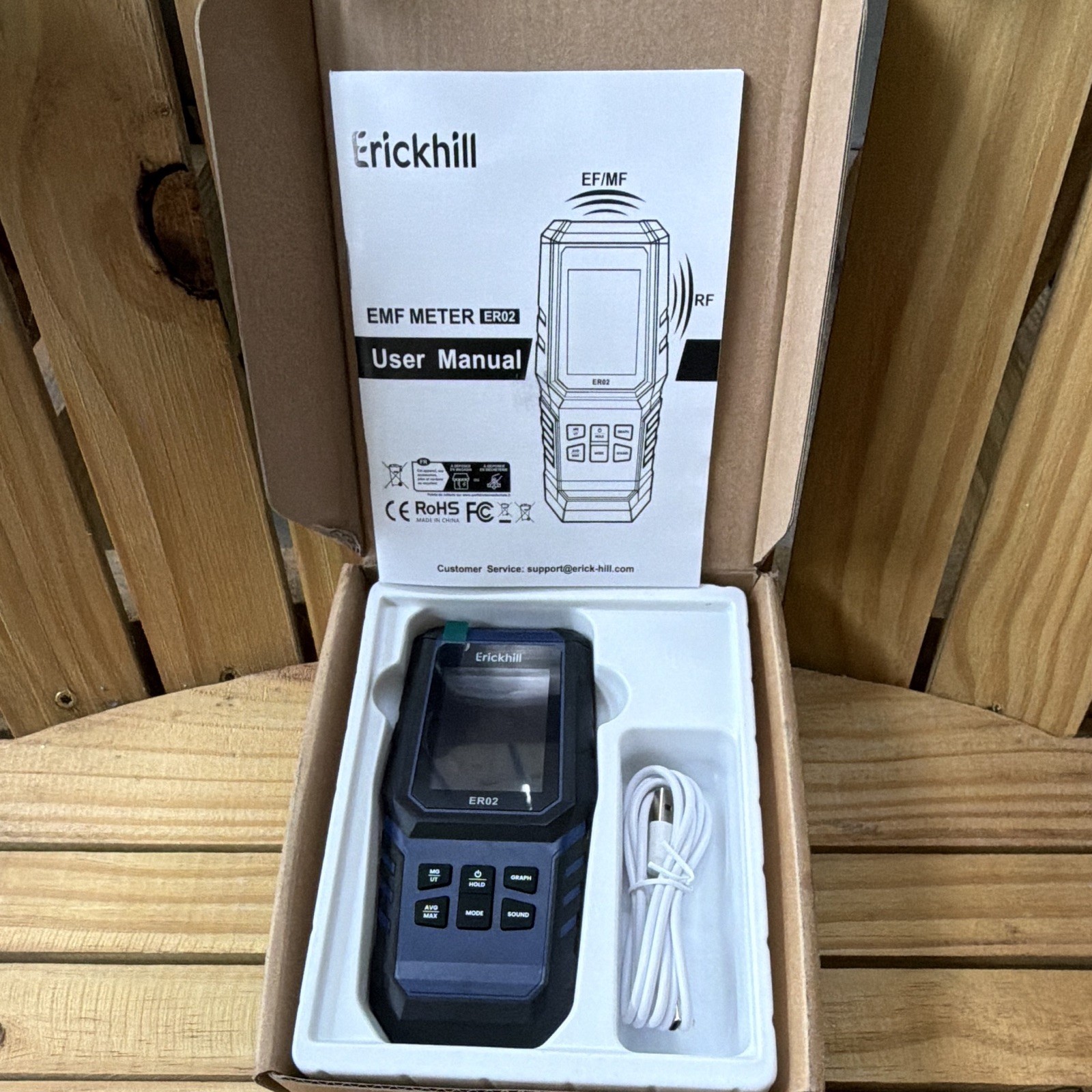 Erickhill ER02 EMF Meter Triple Axis 50Hz-3.5GHz w/ USB Cable & Manual