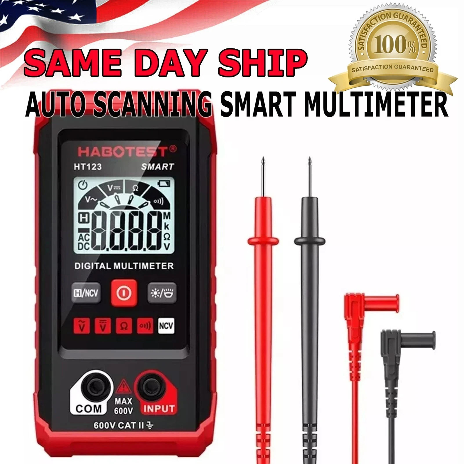 Digital Multimeter LCD Voltmeter Ammeter Ohmmeter Volt AC DC Tester Leads Meter