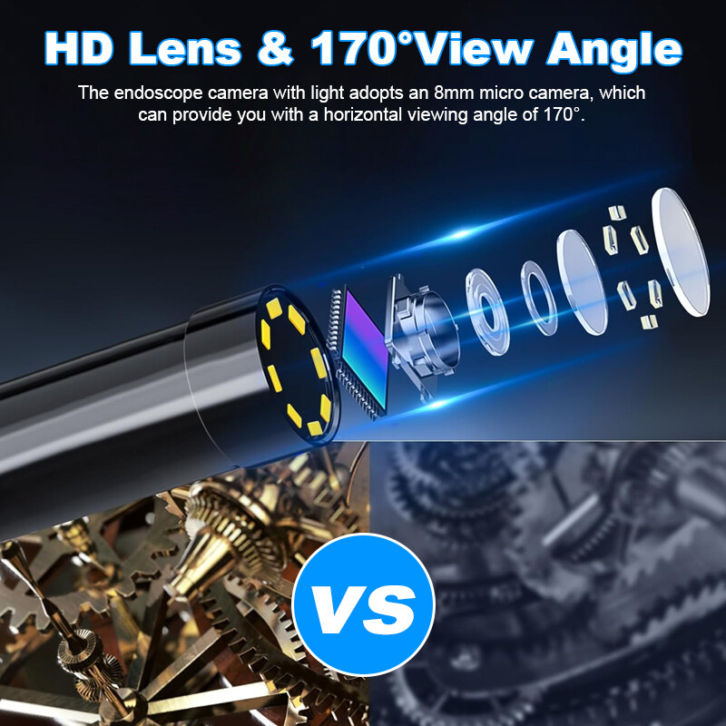HD 1080P LED Handheld Industrial Endoscope Borescope 8mm Inspection Snake Camera