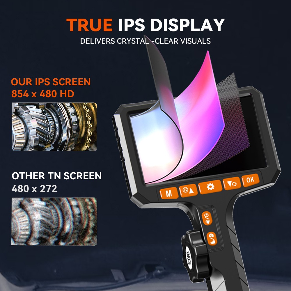 PRO Dual-Rotation Borescope Camera W/ Light 1080P HD 4.3″ Screen For Car Repair