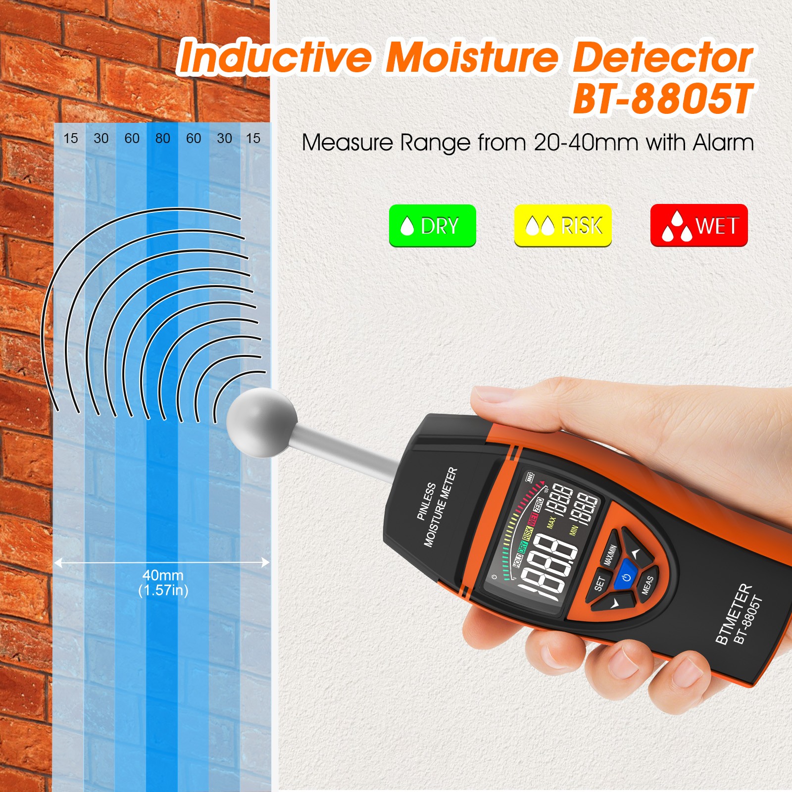 Wood Moisture Meter for Lumber Drywall Pinless Moisture Tester Moisture Sensor