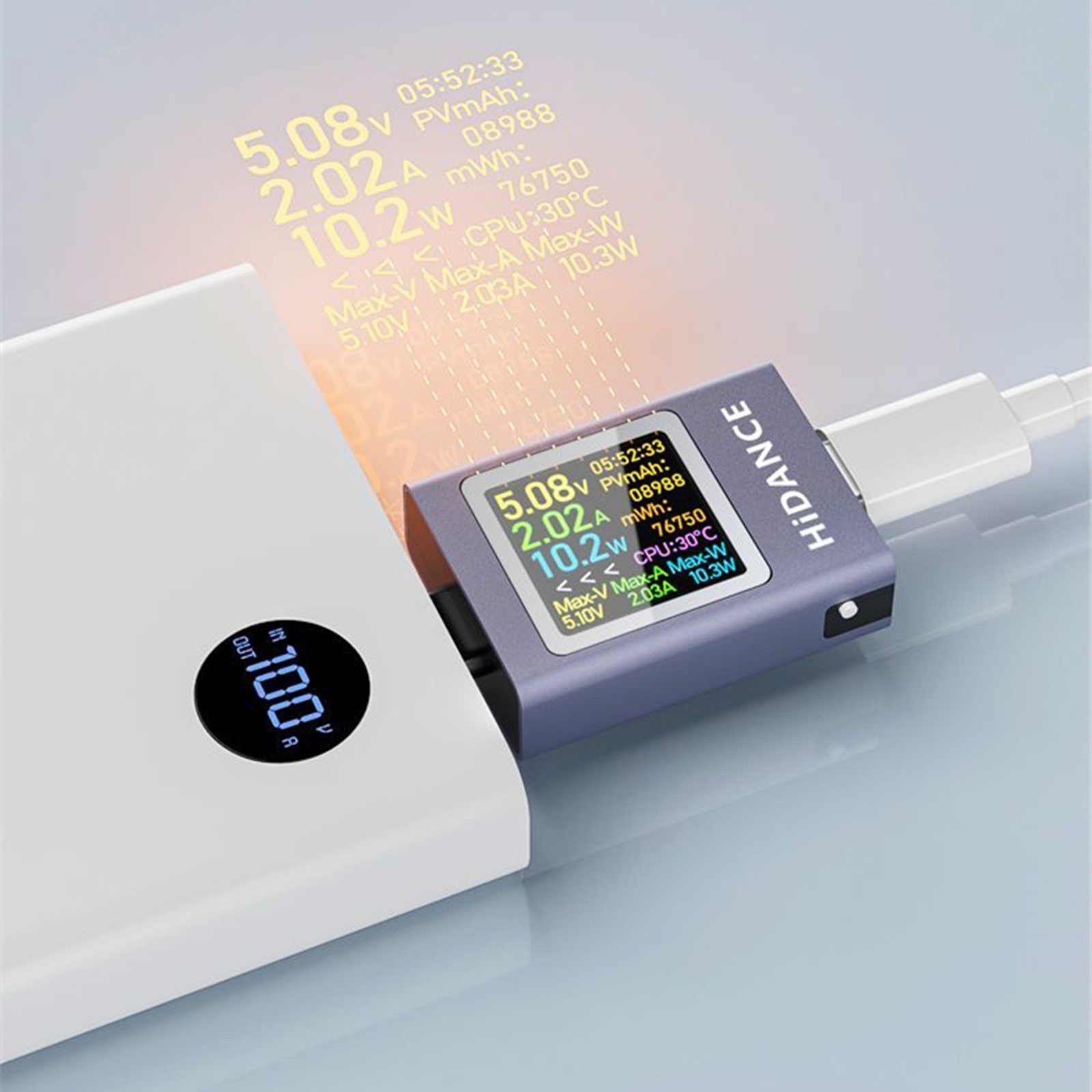 USB C Power Bank Tester Capacity Detection 50V Input PD3.1 Support Color Screen